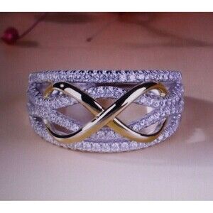Silver & Gold Cubic Zirconia Infinity Ring Sz 7 Womens Gift NIP